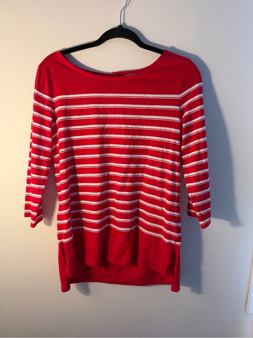 Liz Claiborne Red and White Striped Boatneck Three-quarter Sleeves Top Size M
